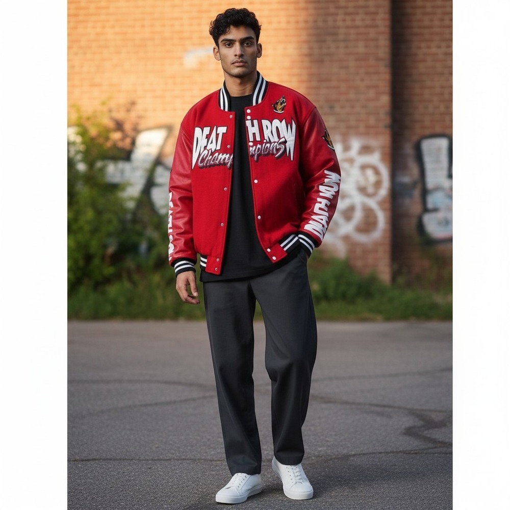 Headgear Classics Varsity Jacket Mens 4XL Red Death Row Records Champions Letter
